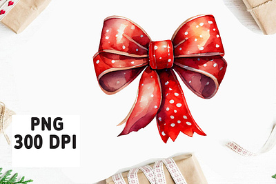 Christmas Tie Bow Watercolor Clipart digital santa claus clipart