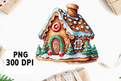 Christmas Gingerbread House Clipart PNG digital santa claus clipart