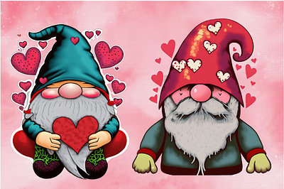 Watercolor Valentine Day Gnomes Clipart digital santa claus clipart