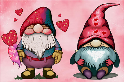 Watercolor Valentine Day Gnomes Clipart digital santa claus clipart