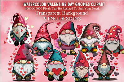 Watercolor Valentine Day Gnomes Clipart digital santa claus clipart