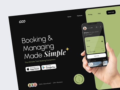 Booker.com - Train ticket booking landing page app landing page blacktheme booking app design hyperloop landingpage minimal travel ui userinterface ux website