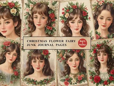 Christmas Flower Fairy Junk Journal Pages christmas christmas junk journal kit christmas junk journal pages christmas printable journal christmas printable pages christmas scrapbooking christmas tales design digital art digital download ephemera fantasy christmas collage flower fairy graphic design illustration junk journal paper retro christmas vintage christmas ephemera watercolor xmas