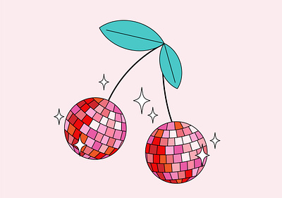 Disco mirror ball cherry abstract ball cherry design disco flat funky geometric illustration mirror party pink trendy