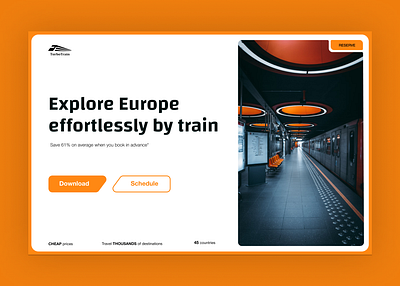 Site for booking train tickets ui веб дизай дизайн кнопки перший екран помаранчевий сайт ієрархія