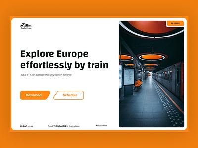 Site for booking train tickets ui веб дизай дизайн кнопки перший екран помаранчевий сайт ієрархія