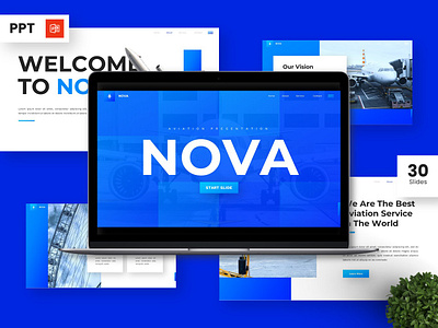 Nova - Aviation Powerpoint Templates aircraft blue portfolio powerpoint presentation template
