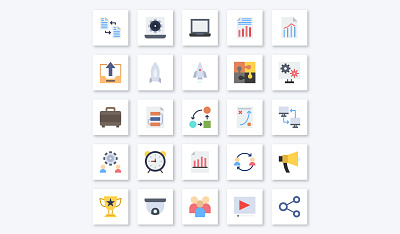 Creative Project Flat Icon advertisement icon analytics icon business bag clock icon data sharing download icon icon laptop icon play icon ranking icon reward icon server icon sharing icon