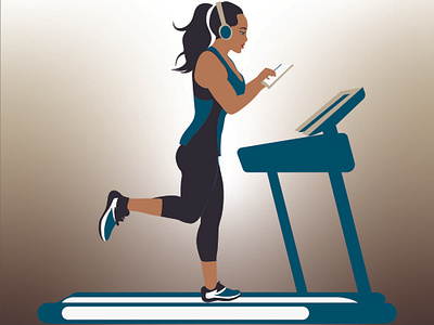 Running Girl on Treadmill active living artwork athletic cardio design determination exercise fitness flat gym health and wellness healthy lifestyle illustraion indoor running running sporty training treadmill vector workout