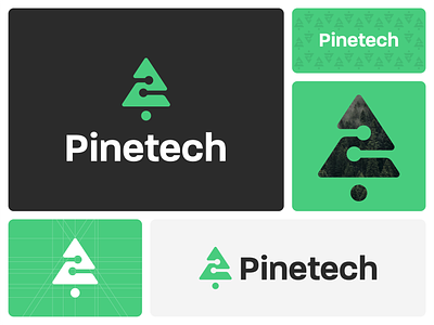 Pinetech abstract blockchain branding christmas tree crypto cryptocurrency forest kreatank logo mountain nature negative space nodes pine pine tree soft software tech technology tree