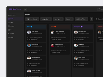 CRM - Lead Management Design | Dark & Light Theme client contact crm customer deal design figma grid view lead leads leads management pipeline saas sales table design ui ui design uiux user interface ux