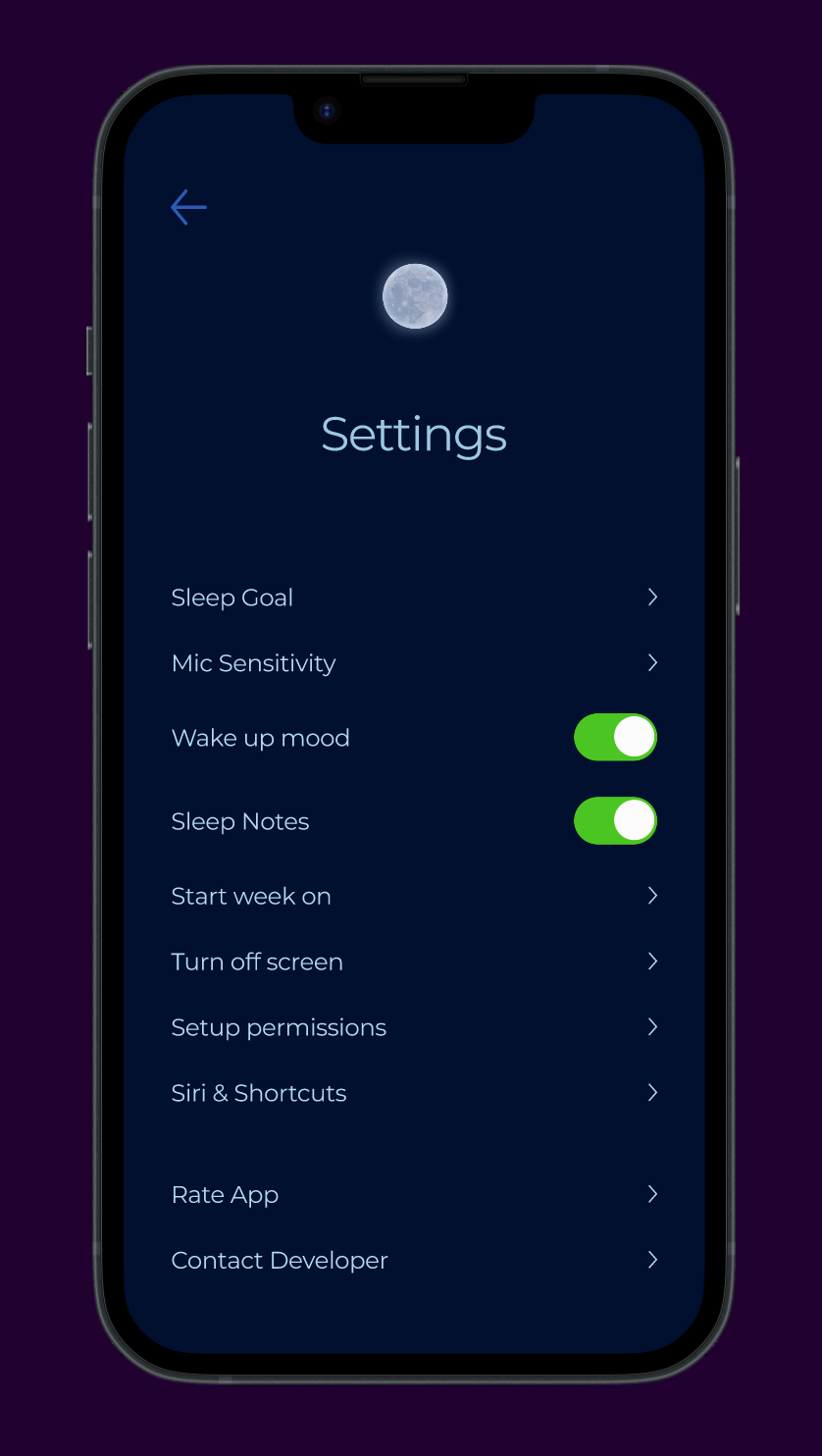 Settings Sleeping App app dailyui design figma ui uiux ux