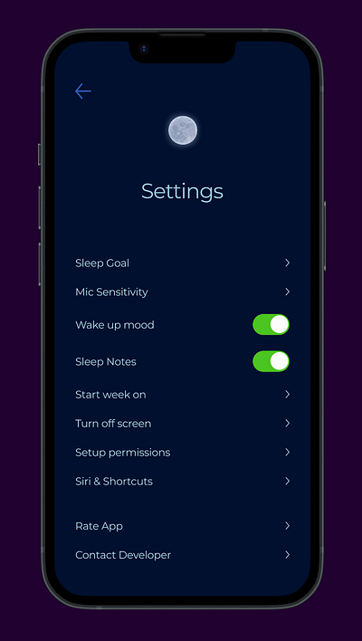 Settings Sleeping App app dailyui design figma ui uiux ux