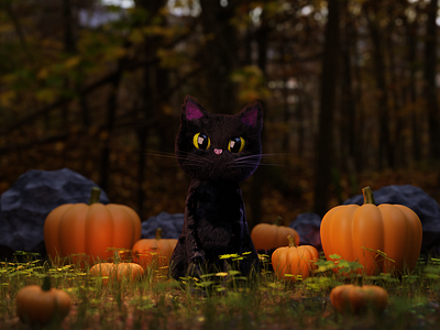 Spooktacular black cat 3d 3dart 3dcharacter 3dillustration 3dmodel 3dmodelling blender blender3d characterart characterdesign digitalart graphic design halloween illustration