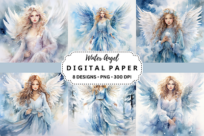 Winter Angel Digital Paper - Background tumbler wrap