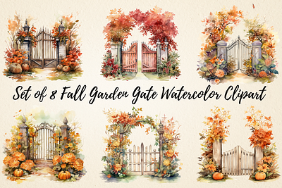 Watercolor Fall Garden Gate Clipart mugs