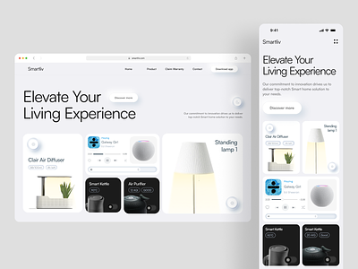 Smartliv - Smart Home Landing Page (Hero) automation clean control hero home landing page monitor neuromorphism responsive smart smart device smarthome ui web web design website