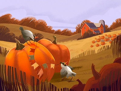 Autumn Nature Digital Art art artwork autumn autumn art autumn illustration bird design design studio digital art digital illustration digital painting fall graphic design illustration illustration art illustrator landscape nature october pumpkin