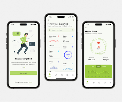 Finess App Ui Ux Design app design clean figma fitness fitness app home metrics minimal mobile app modern onboard onboarding screen ui workout