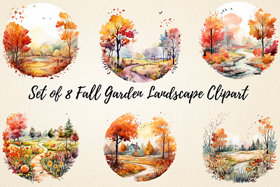 Watercolor Fall Garden Landscape Clipart mugs