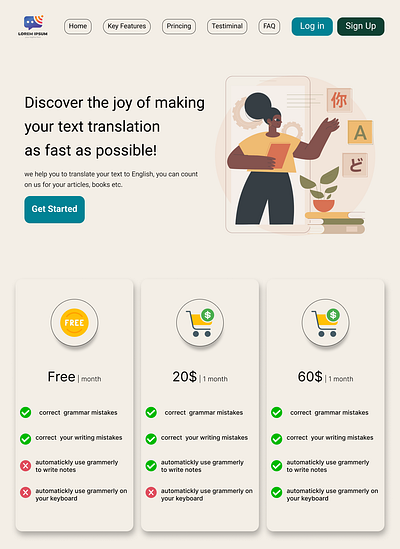 Design a translation website landing page ui