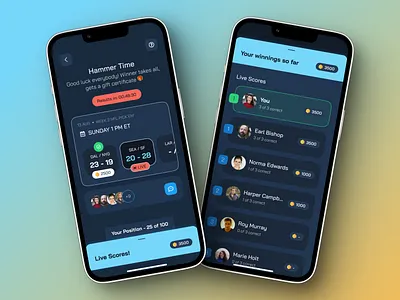 Social Gaming App UI UX Design | Fantasy Sports App app ui design dark mode dark theme fantasy sports figma game ui game ui design gamification ios app ios app ui leaderboard leaderbord ui live game mobile app ui social gaming typography ui ui ux