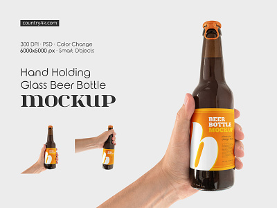 Hand Holding Amber Glass Beer Bottle Mockup Set alcohol amber beer beverage bottle brewing cider craft drink glass hand kombucha lager logo mineral mockup mockups product soda water