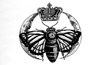 Crescent Bee ink on paper 29 x 42 cm artwork bee butterfly crescentmoon illustration illustrator ink micron moon pointillism queenbee