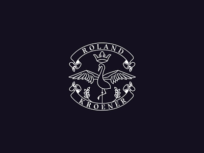 Roland & Kroener Crest crane crest crown emblem graphic design heron logo stamp design vector