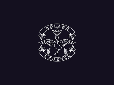 Roland & Kroener Crest crane crest crown emblem graphic design heron logo stamp design vector