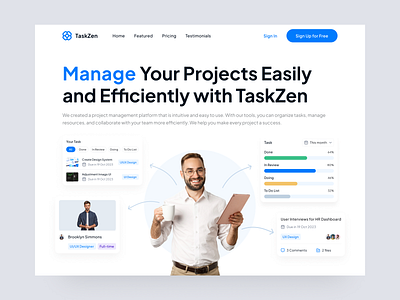 TaskZen - Hero Project Management asana clean company hero jira notion project management statistics teams trello website