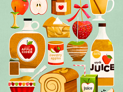 Apple Treats apple bread cider food illustration juice pie retro sauce tea texture vector