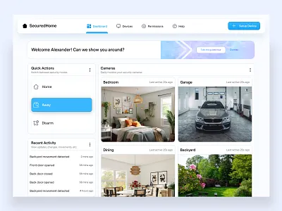 Secured Home Surveillance blue grid security user interface