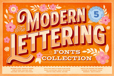 Modern Lettering Fonts Collection floral illustrations flowers hand drawn heritage ligatures logo design poster design textures vector elements vintage