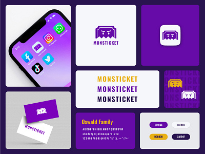 Monster Ticket App - Logo Branding Design Exploration app bento brand branding design flat guide icon logo monster presentation purchase purple ticket ticketing ui ux visual yellow