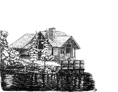 Lodge - Inktober cabin drawing illustration ink inktober lodge