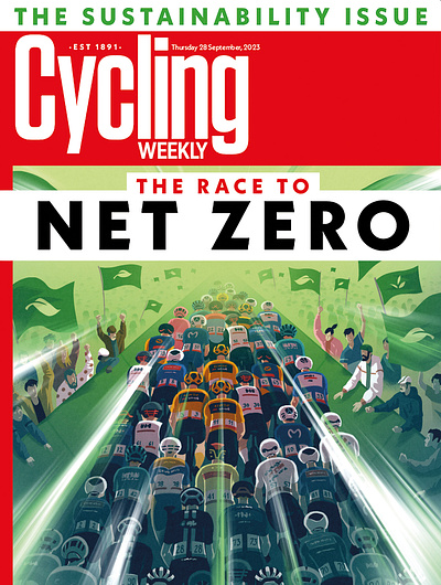 Race to Net Zero 2d art conceptual cycling digital editorial folioart future green illustration magazine cover people rui ricardo sport sustainable