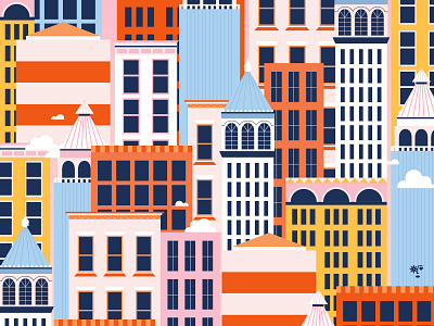Big City adobe illustrator blue city colorful art digital art illustration landscape new york red vector art yellow