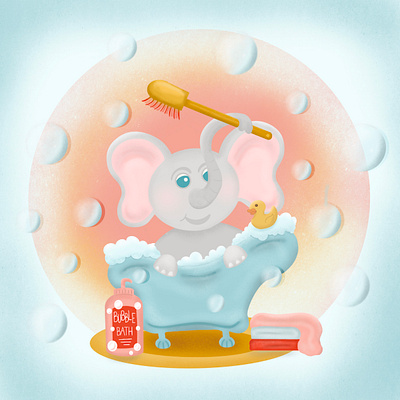 Ellie scrubbing in the tub digital art illustration procreate