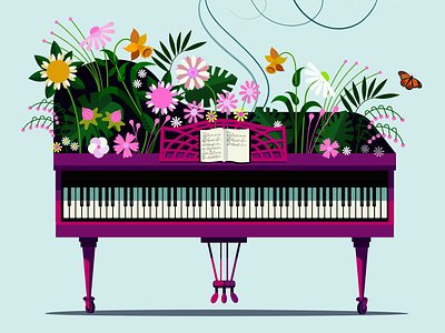 Music 2d conceptual digital editorial flat floral folioart graphic illustration music nature peter greenwood vector