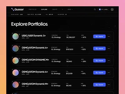 Quasar Finance Web App crypto design finance interface mobile ui ux web web3