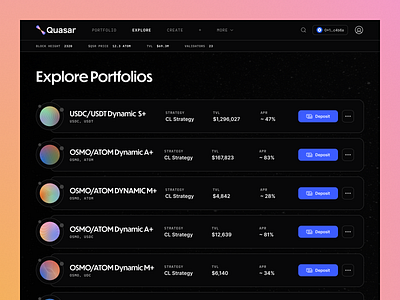 Quasar Finance Web App crypto design finance interface mobile ui ux web web3