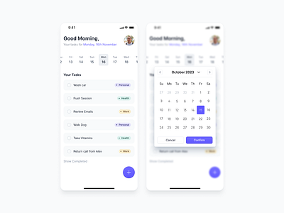 Task Management App Design app blur calendar date picker mobile tags task tasks app ui ux