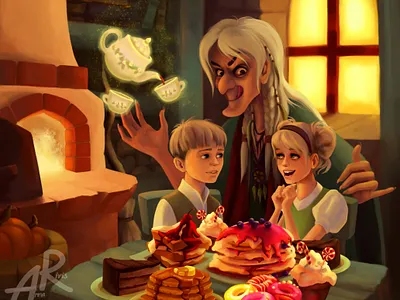 Illustration for the fairy tale "Hansel and Gretel" 2d book character character design characters children book digital art digital illustration fairy tale illustration