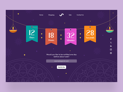 Countdown Timer | DailyUI 014 clean comingsoon countdown countdown timer dailyui dailyui014 design diwali figma graphic design landing page minimal purple sale timer ui ui design uiux ux webdesign