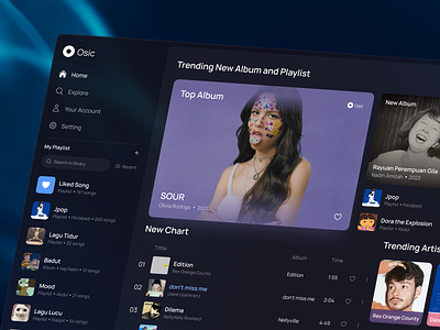 Osic - Music Player apple music artist audio player dashboard design music music player online streaming platform playlist product design song sound spotify stream streaming streaming dashboard streaming service ui ux