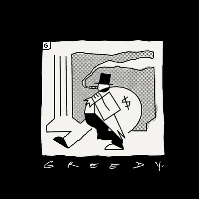 Greedy abstract bank banker black and white business capitalism character cigar illustration illustrator lo fi minimal money negative space procreate profit rich screentone simple vintage