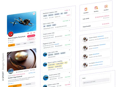 Skydiving app - Design system app card component design system ios orange skydiving