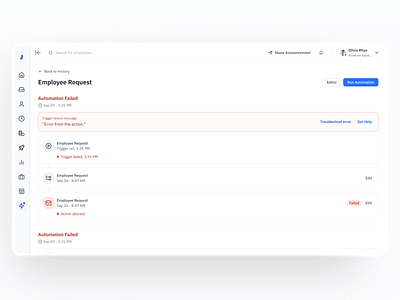 Automation History automation dashboard design history product design ui ux