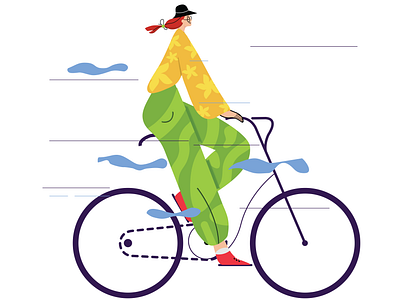 Happy Girl bike creative drawing girl illustration illustrator vector wind